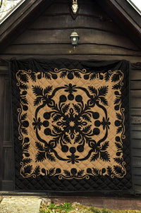 Hawaii Premium Quilt Royal Pattern - Black And Gold - Polynesian Pride