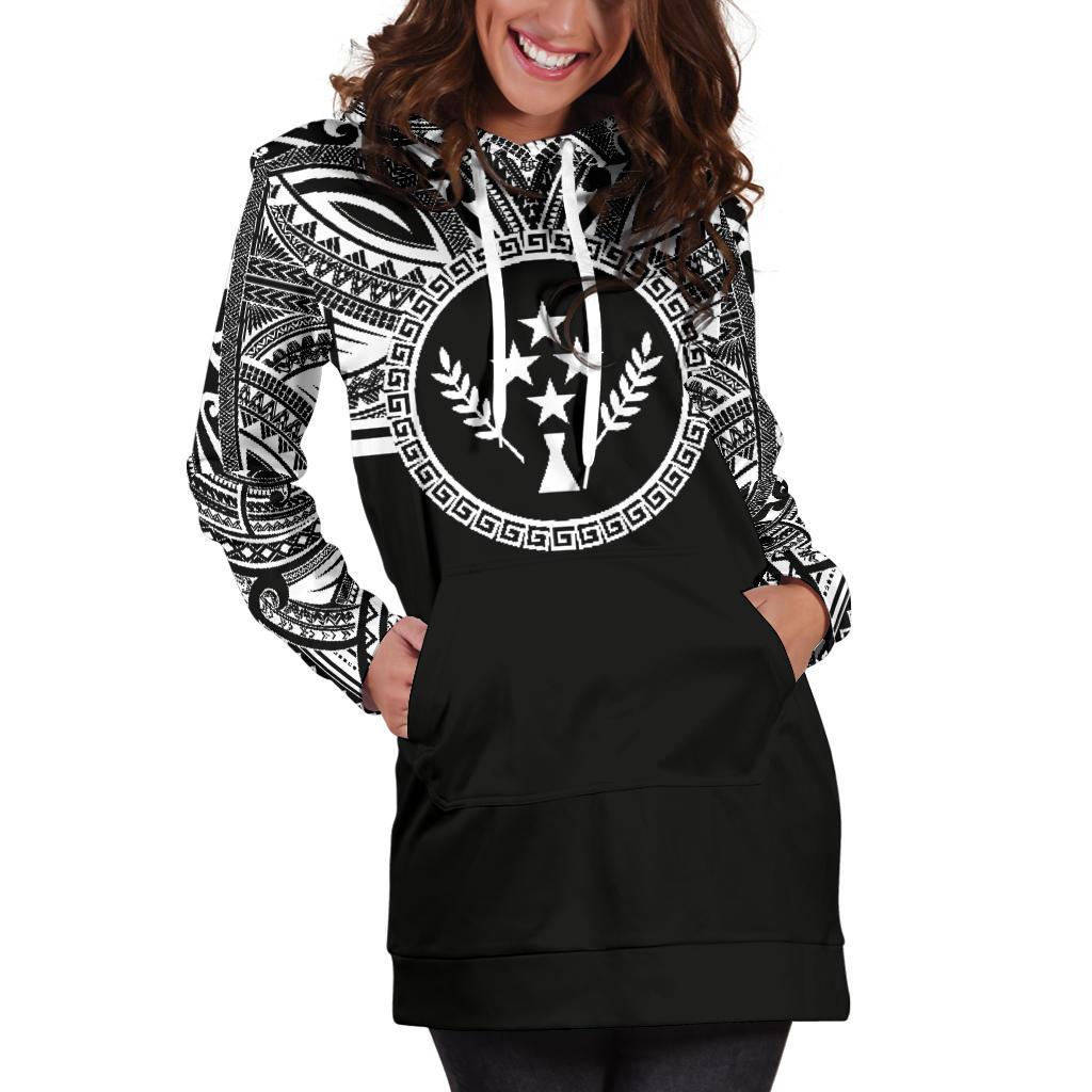 Kosrae Women Hoodie Dress - Kosrae Coat Of Arms Polynesian Black Color - Polynesian Pride