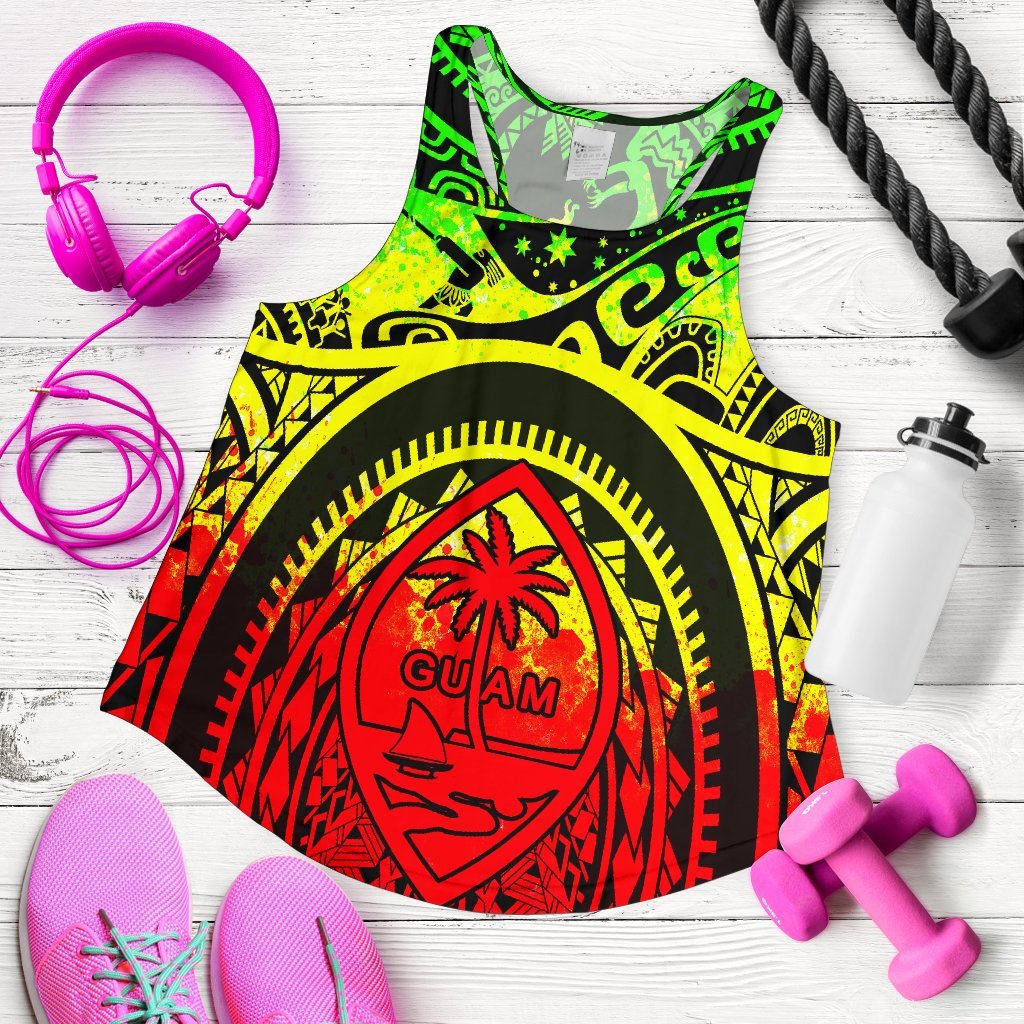 Polynesian Racerback Tanks Guam Flag, Seal with Maui Moana Tattoo Reggae - Polynesian Pride