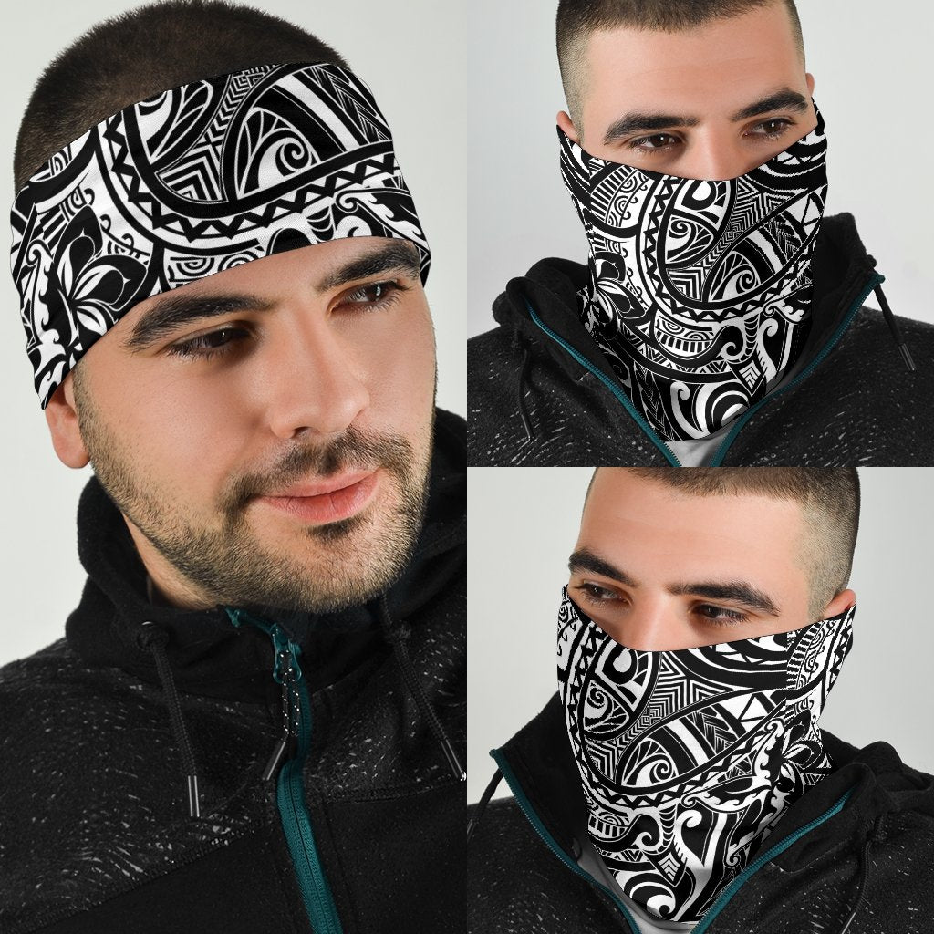 Polynesian Plumeria Tattoo White Unisex Bandana - Polynesian Pride
