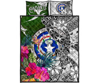 Northern Mariana Islands Quilt Bed Set White - Turtle Plumeria Banana Leaf - Polynesian Pride