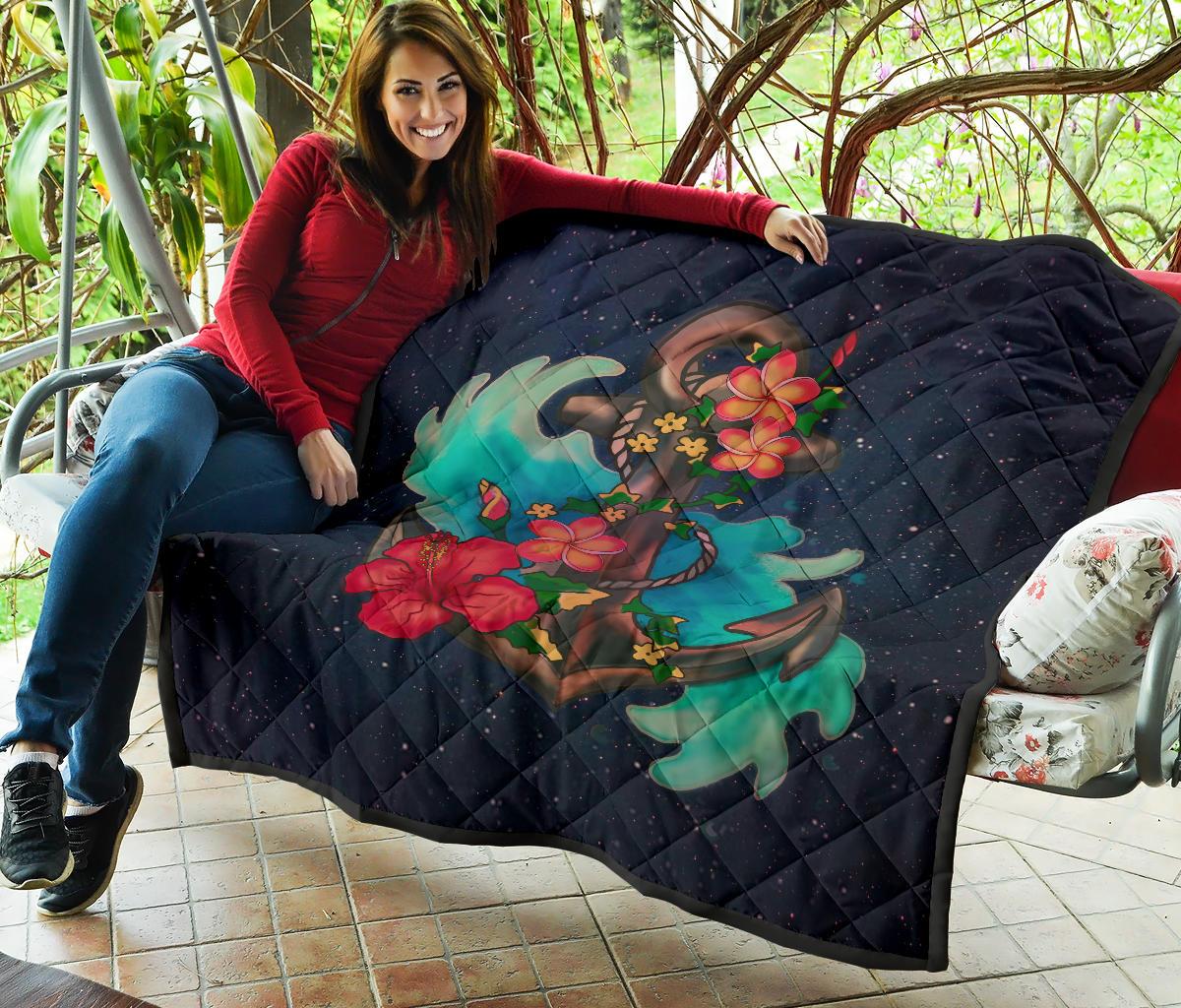 Hawaiian Plumeria Hibiscus Anchor Galaxy Premium Quilt - Polynesian Pride