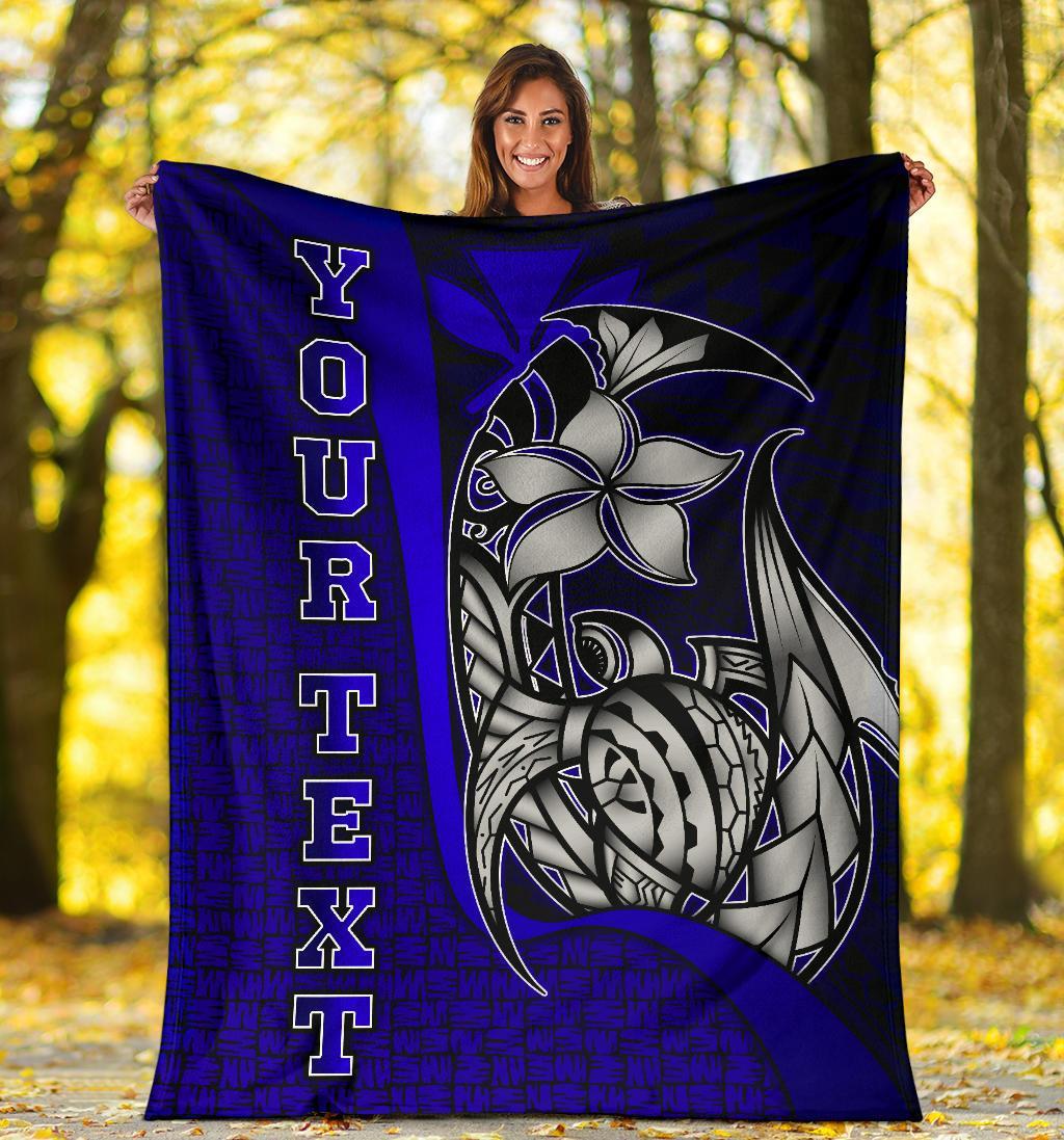 Polynesian Hawaii Custom Personalised Premium Blanket Blue - Turtle with Hook - Polynesian Pride