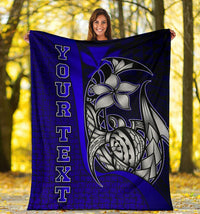 Polynesian Hawaii Custom Personalised Premium Blanket Blue - Turtle with Hook - Polynesian Pride