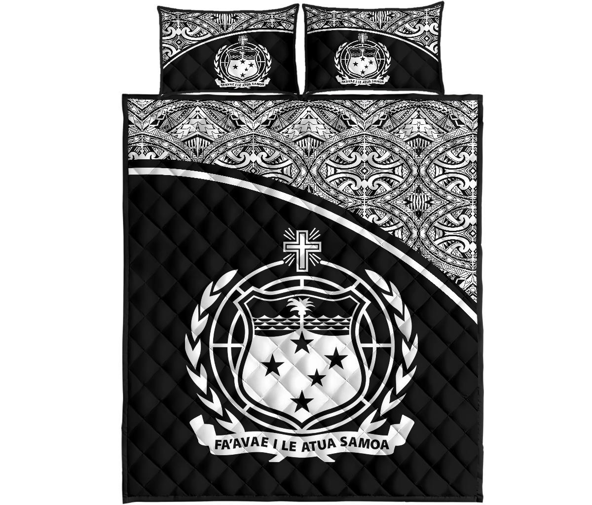 Samoa Quilt Bed Set - Samoa Coat Of Arms Black Curve Version Black - Polynesian Pride