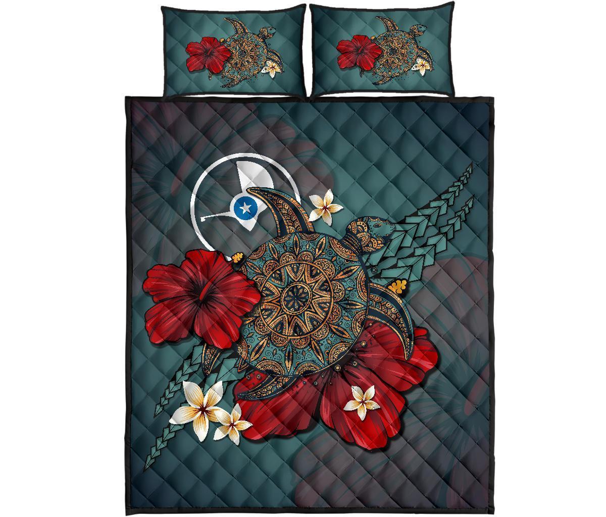 Yap Quilt Bed Set - Blue Turtle Tribal Blue - Polynesian Pride