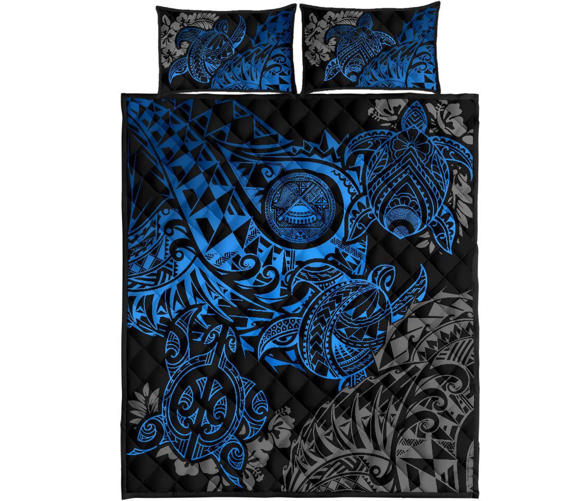 American Samoa Polynesian Quilt Bed Set - American Samoa Blue Seal Turtle - Polynesian Pride