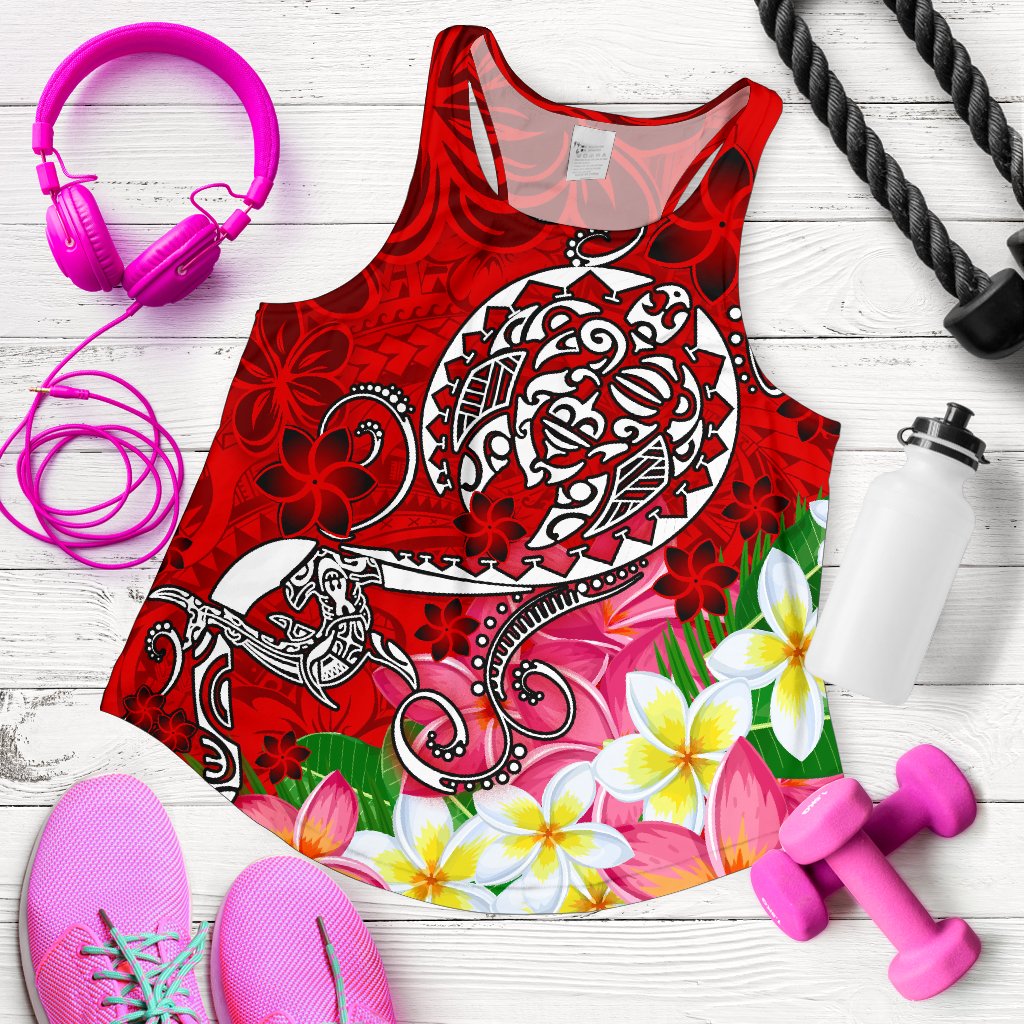 Polynesian Women's Racerback Tank - Turtle Plumeria Red Color Red - Polynesian Pride