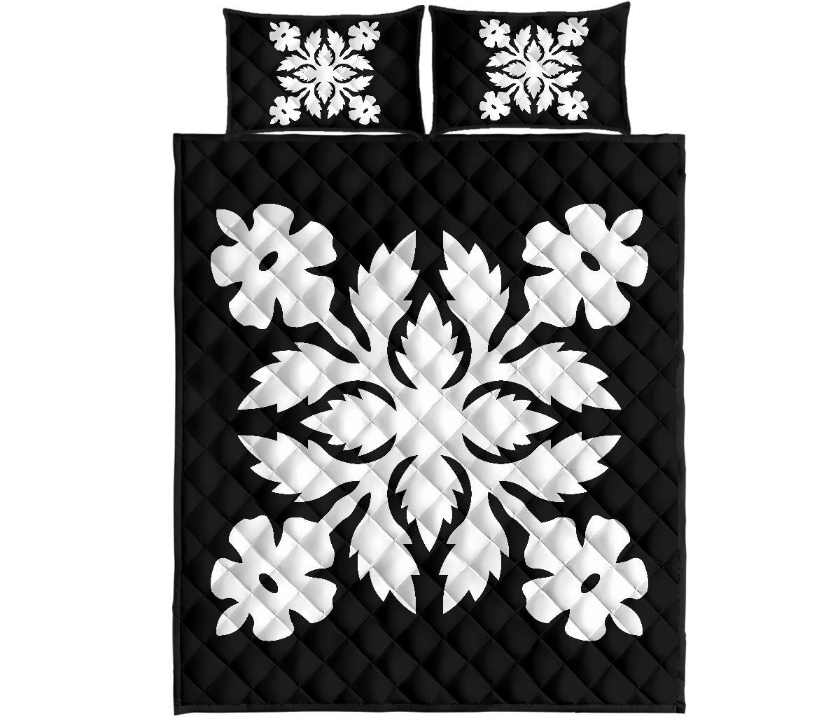 Hawaiian Quilt Bed Set Royal Pattern - Black And White - B2 Style - Polynesian Pride