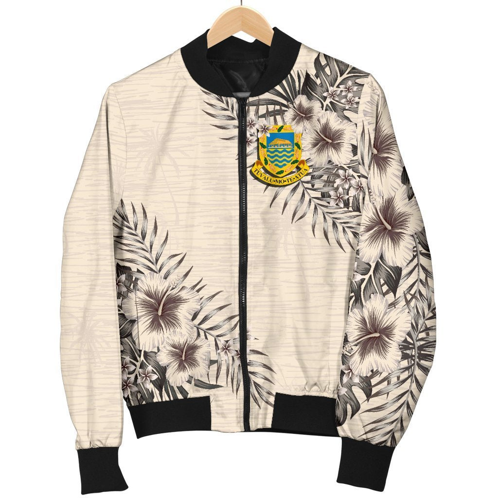 Tuvalu Men's Bomber Jacket - The Beige Hibiscus - Polynesian Pride