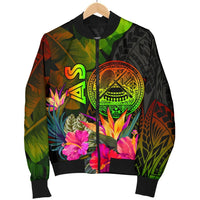 American Samoa Polynesian Men's Bomber Jacket - Hibiscus and Banana Leaves - Polynesian Pride
