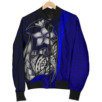 Yap Micronesia Men's Bomber Jackets Blue - Turtle With Hook - Polynesian Pride