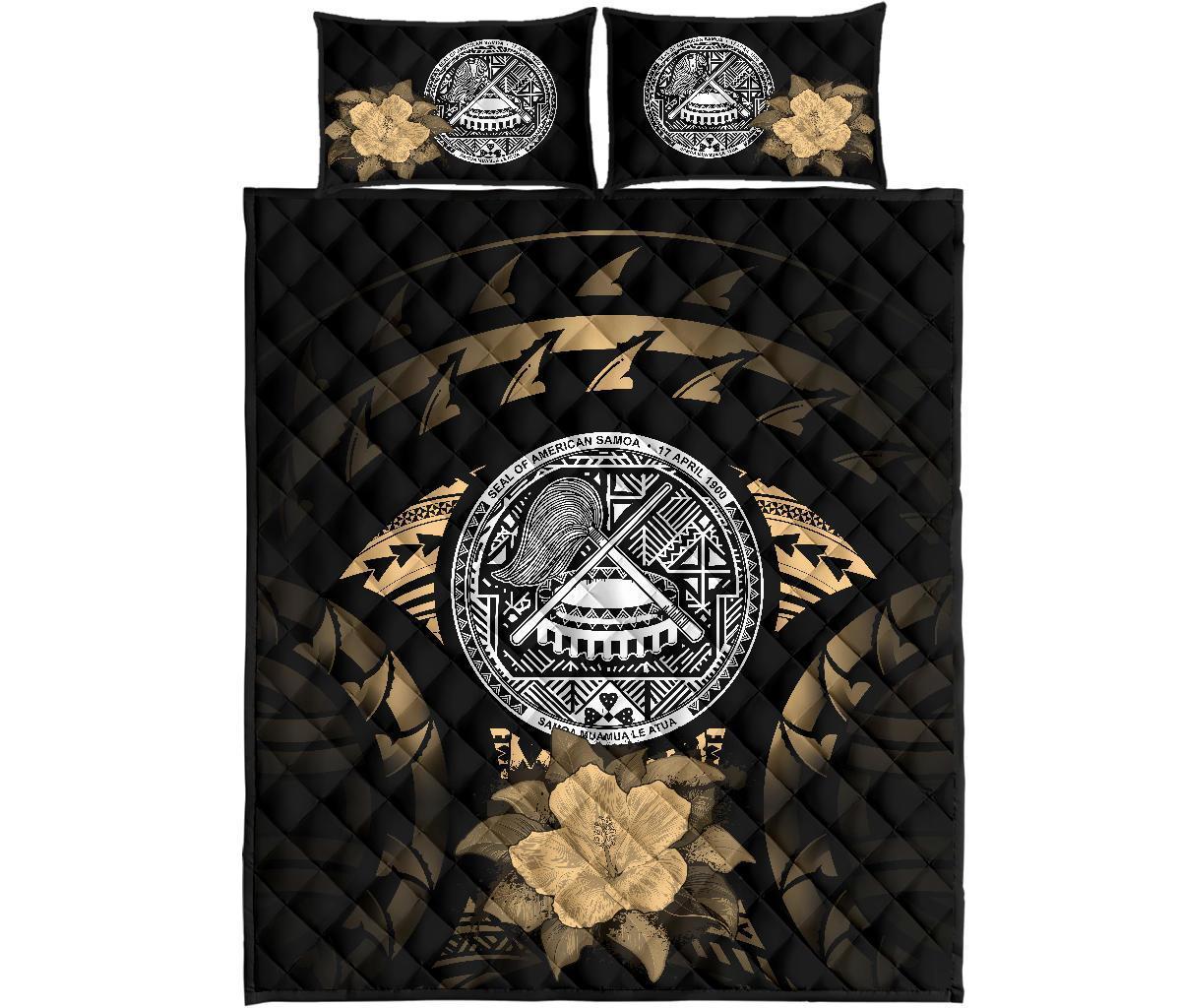 American Samoa Polynesian Quilt Bed Set Hibiscus Golden - Polynesian Pride