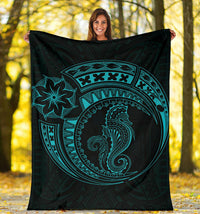Seahorse Polynesian Blanket - Polynesian Tattoo Blue - Polynesian Pride