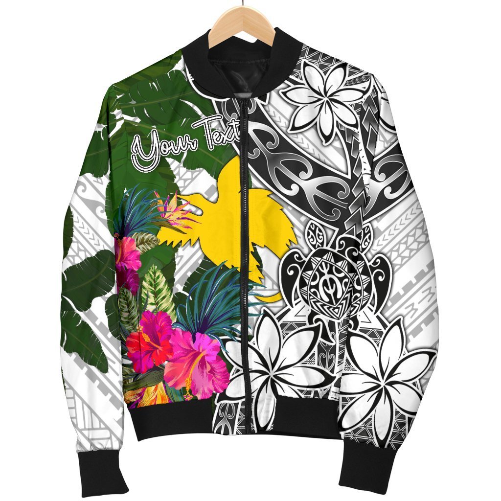 Papua New Guinea Custom Personalised Men's Bomber Jacket White - Turtle Plumeria Banana Leaf - Polynesian Pride