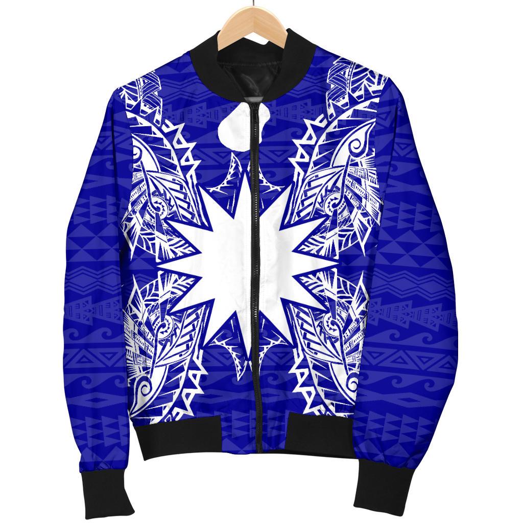 Nauru Polynesian Men's Bomber Jacket Map Blue - Polynesian Pride