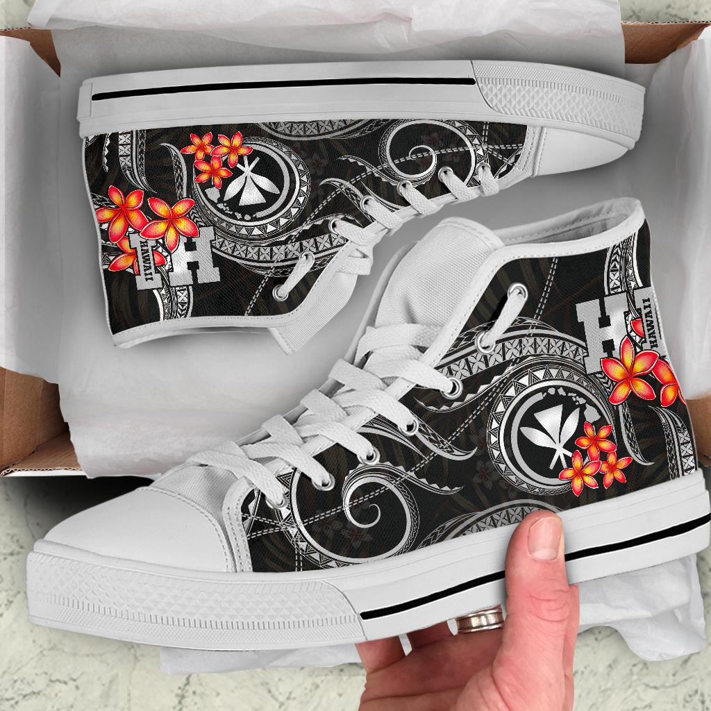 Polynesian Hawaii High Top Shoes - Black Plumeria - Polynesian Pride