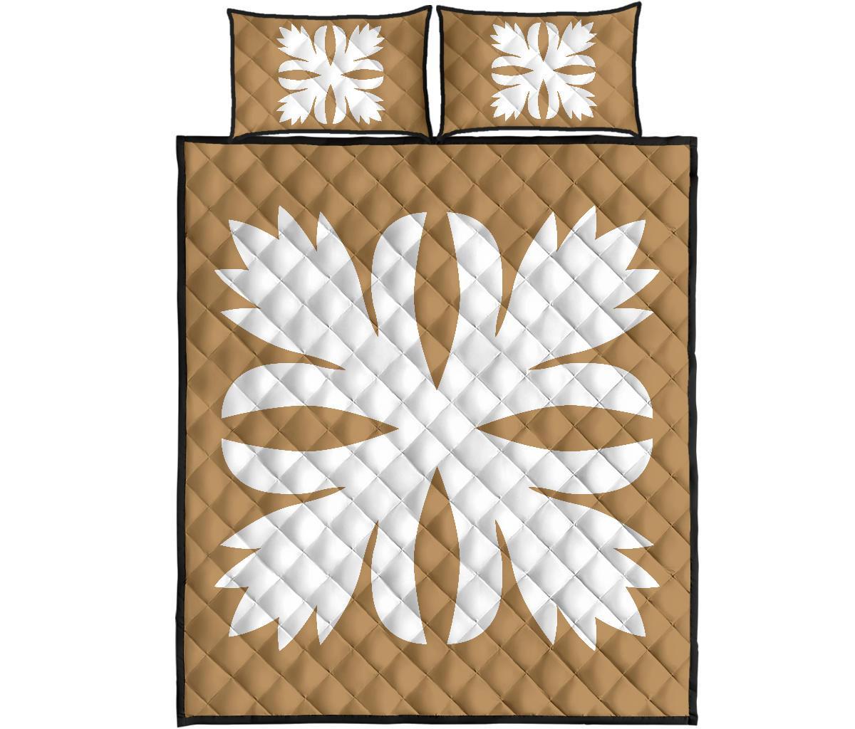 Hawaiian Royal Pattern Quilt Bed Set - Gold - C3 Style - Polynesian Pride