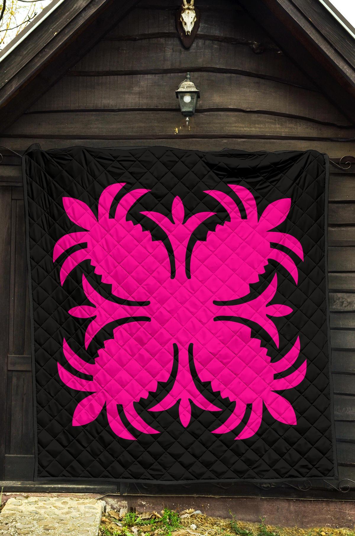 Hawaiian Premium Quilt Royal Pattern - Black And Pink - A2 Style - Polynesian Pride