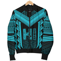 Hawaiian Kanaka Polynesian Women's Bomber Jacket Active Blue - Polynesian Pride