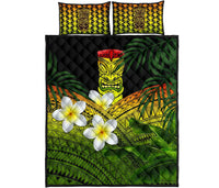 Hawaii Quilt Bed Set, Polynesian Tiki Plumeria Banana Leaves Reggae Reggae - Polynesian Pride