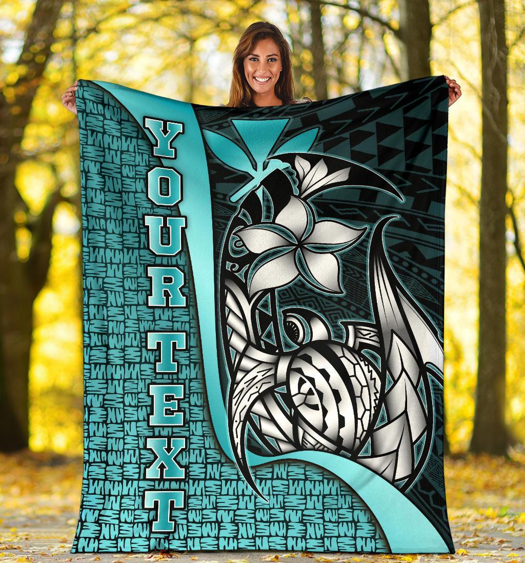 Polynesian Hawaii Custom Personalised Premium Blanket Turquoise - Turtle with Hook - Polynesian Pride