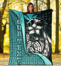Polynesian Hawaii Custom Personalised Premium Blanket Turquoise - Turtle with Hook - Polynesian Pride