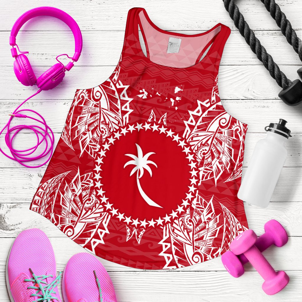 Chuuk Polynesian Women Tank Top Map Red White - Polynesian Pride