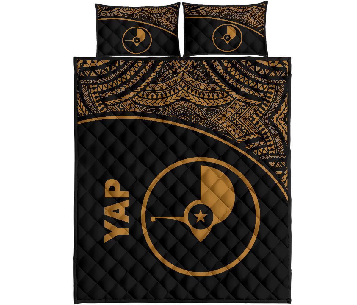 Yap Quilt Bed Set - Yap Flag Curve Version Yellow - Polynesian Pride