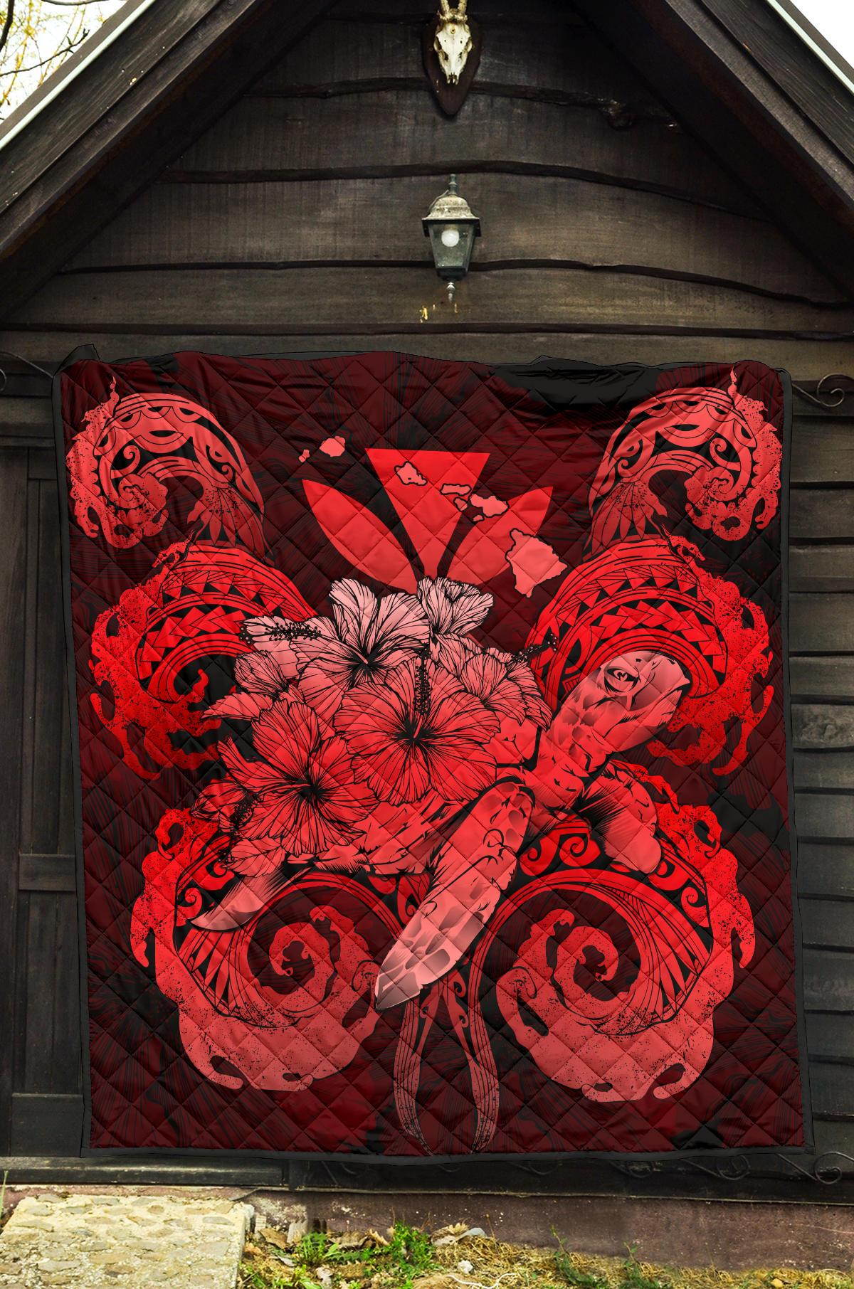 Hawaii Turtle Wave Polynesian Premium Quilt - Hey Style Red - Polynesian Pride