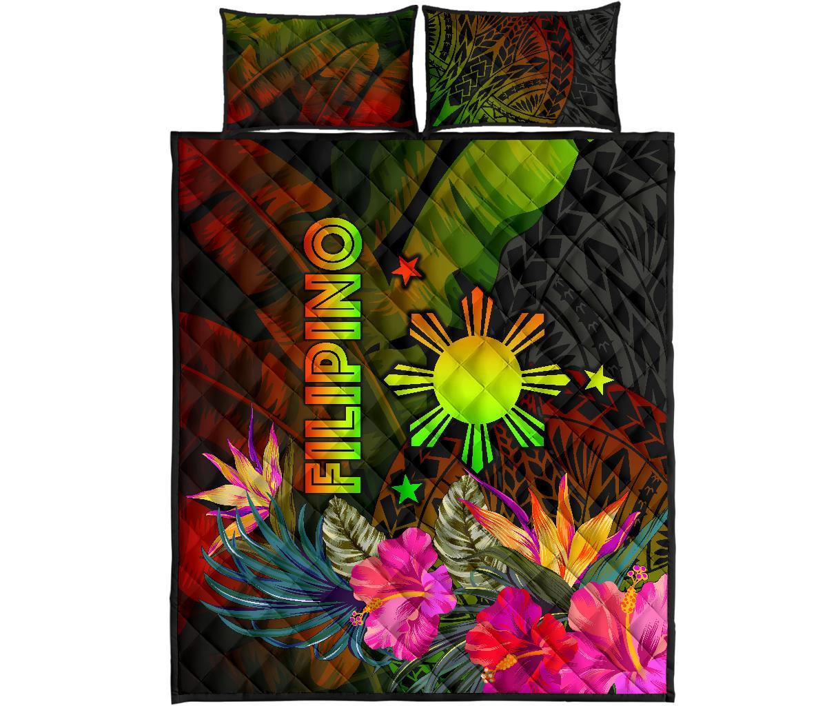 The Philippines Polynesian Quilt Bed Set - Hibiscus and Banana Leaves - Polynesian Pride
