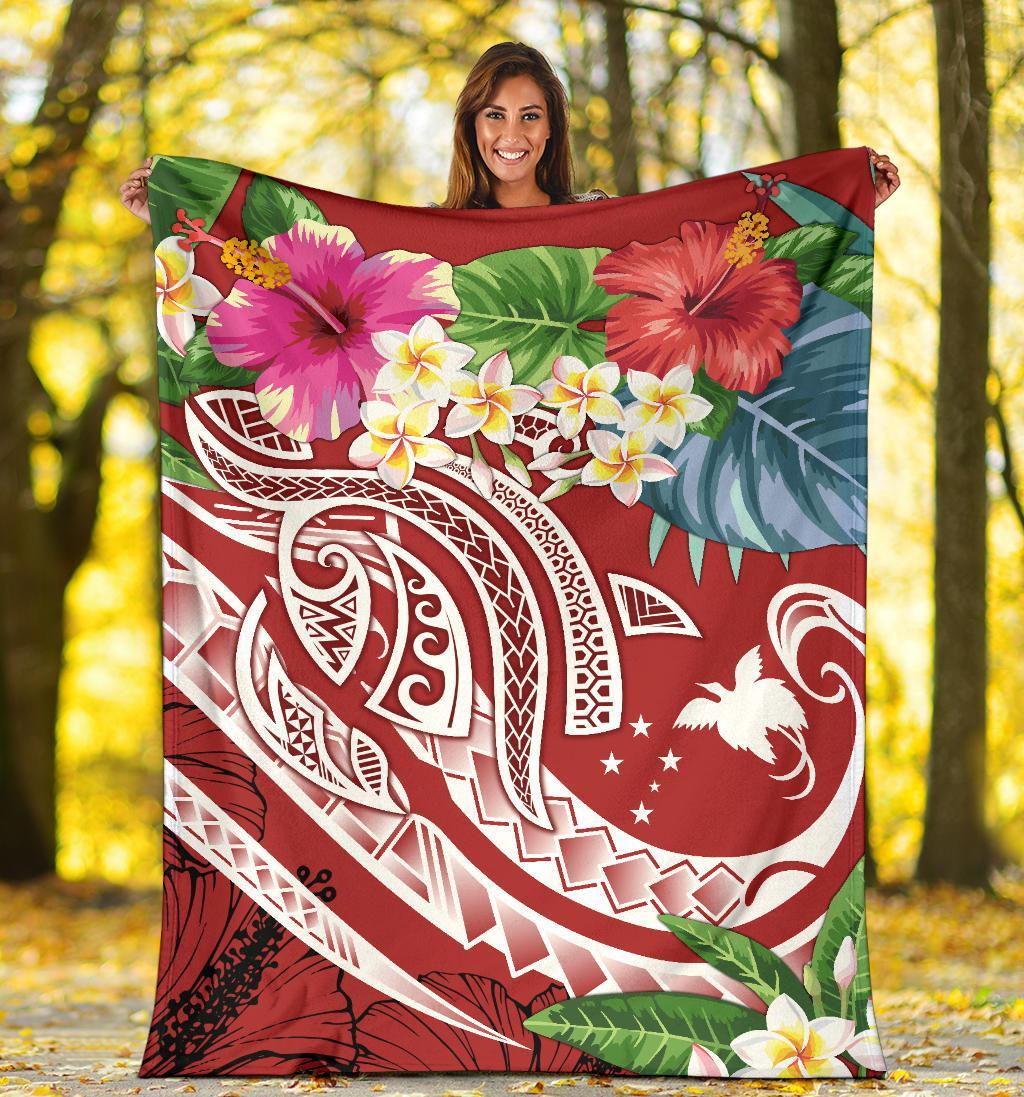 Papua New Guinea Polynesian Premium Blanket - Summer Plumeria (Red) - Polynesian Pride