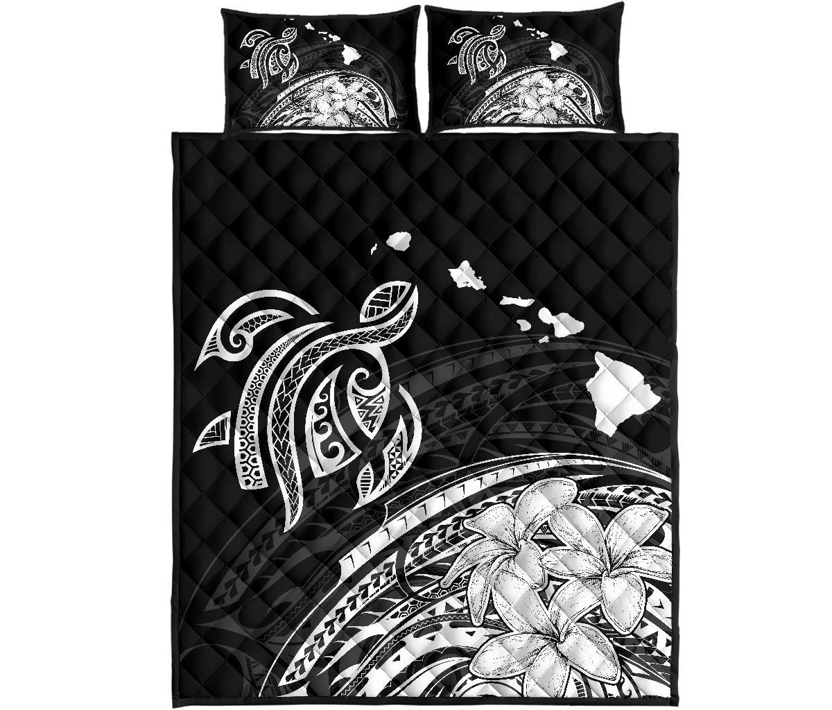 Hawaii Quilt Bed Set - Hawaii Quilt Bed Set - Turtle Polynesian Map Plumeria White White - Polynesian Pride