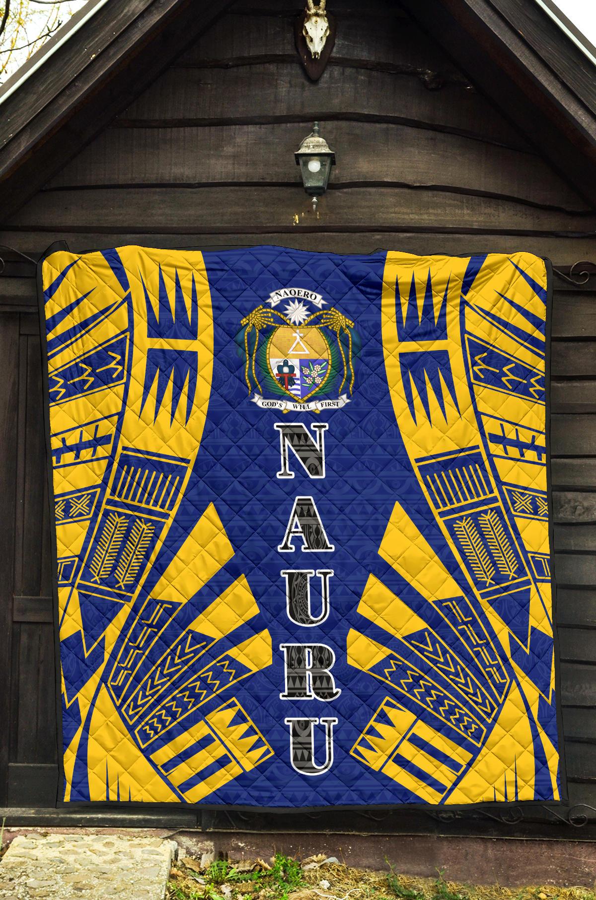 Nauru Premium Quilt - Nauru Coat Of Arms Polynesian Yellow Tattoo - Polynesian Pride