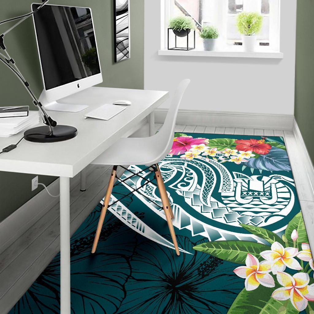 Tahiti Polynesian Area Rug - Summer Plumeria (Turquoise) - Polynesian Pride