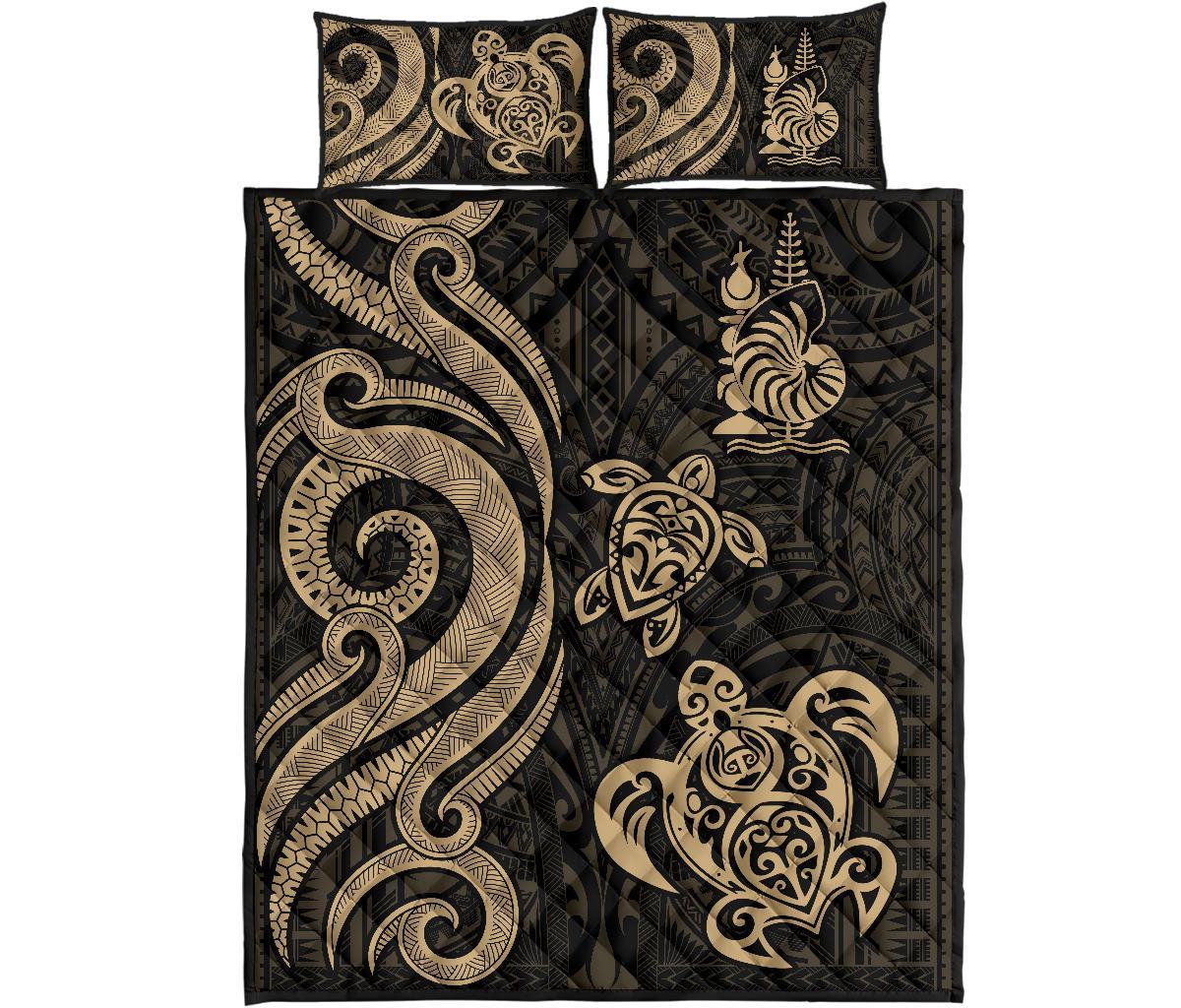 New Caledonia Quilt Bed Set - Gold Tentacle Turtle - Polynesian Pride