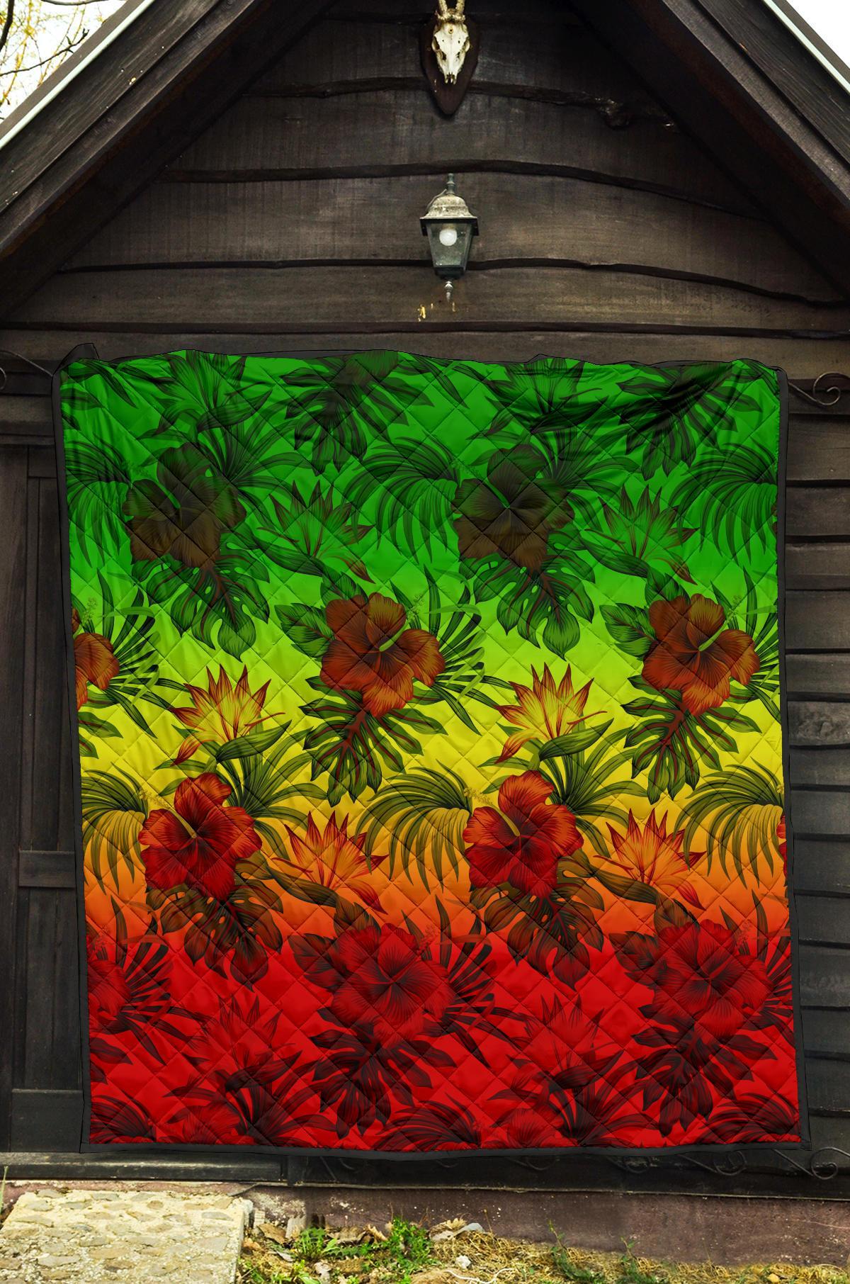 Polynesian Premium Quilt - Reggae Hibiscus Patterns - Polynesian Pride