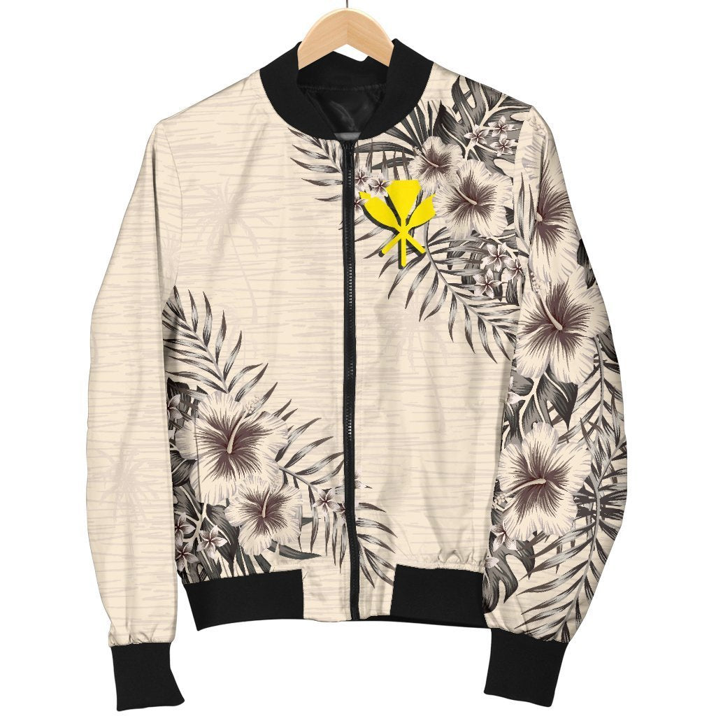 Kanaka Maoli (Hawaiian) Men's Bomber Jacket - The Beige Hibiscus - Polynesian Pride