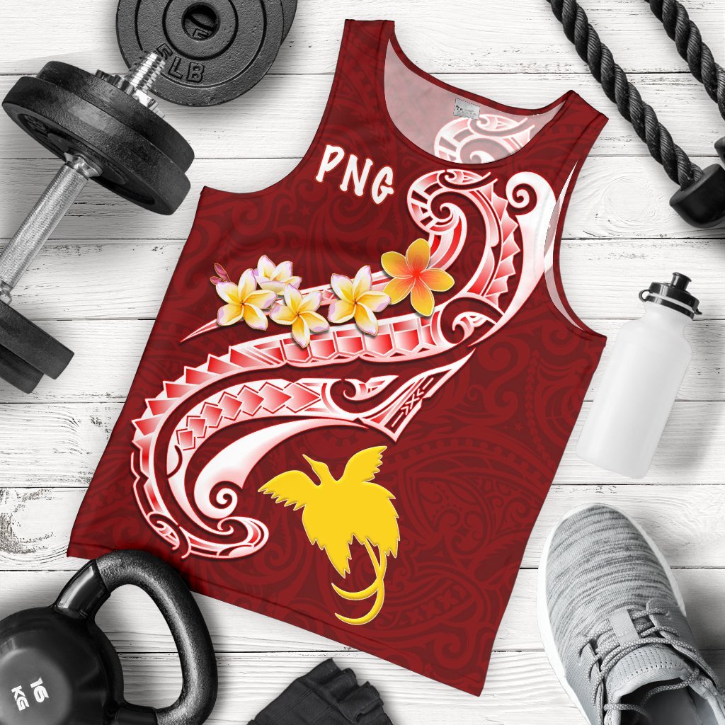 Papua New Guinea Men's Tank Top - PNG Seal Polynesian Patterns Plumeria Red - Polynesian Pride