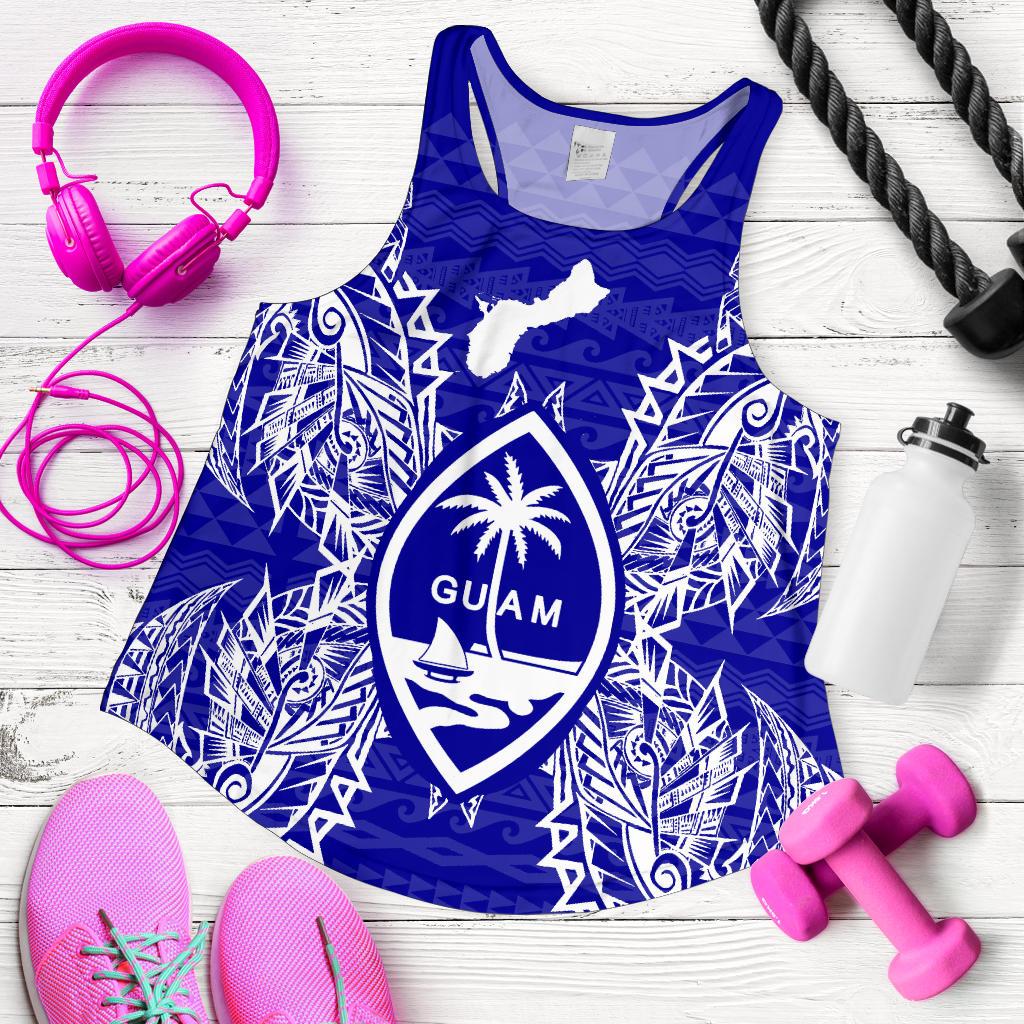 Guam Polynesian Women Tank Top Map Blue - Polynesian Pride