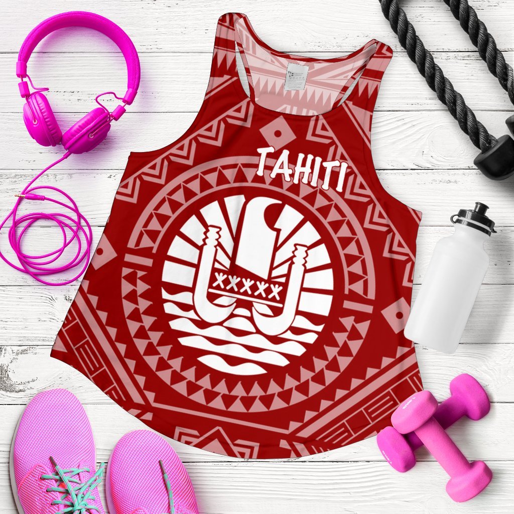 Tahiti Women's Racerback Tank - Tahiti Seal In Polynesian Tattoo Style (Red) Red - Polynesian Pride