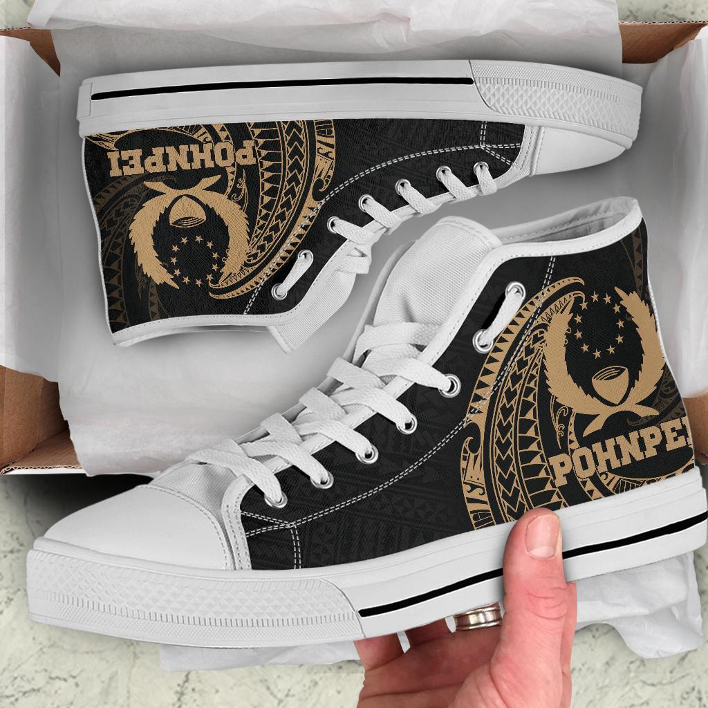 Pohnpei Micronesia High Top Shoes - Gold Tribal Wave - Polynesian Pride