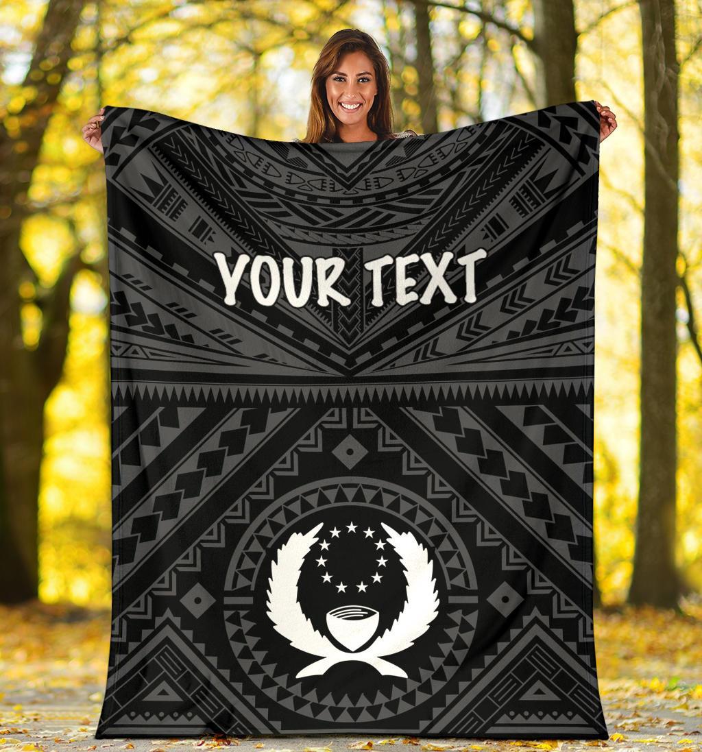 Pohnpei Personalised Premium Blanket - Pohnpei Seal With Polynesian Tattoo Style ( Black) - Polynesian Pride