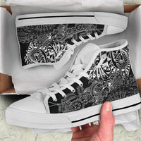Tahiti Polynesian High Top Shoes - White Turtle Hibiscus Flowing - Polynesian Pride