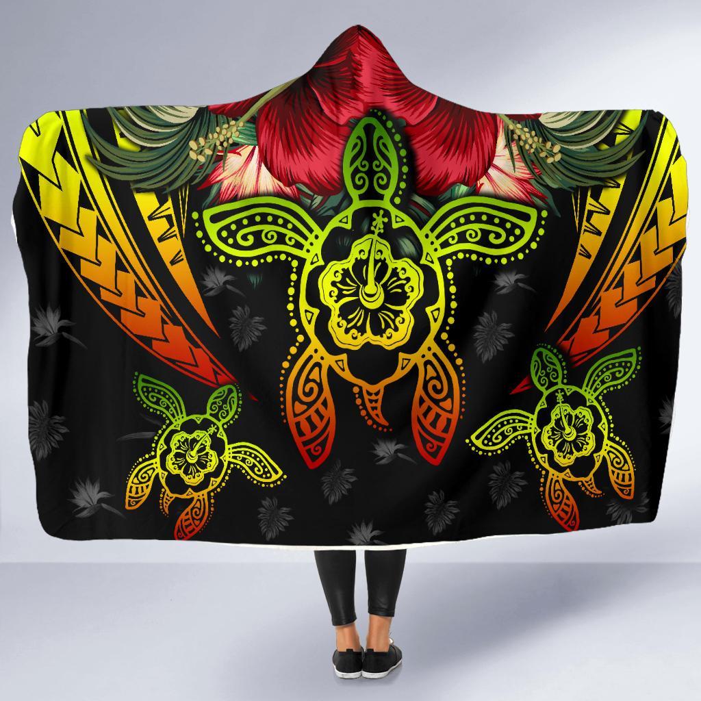 Hawaii Turtle Tropical Polynesian Hooded Blanket - Iris Style - AH Hooded Blanket Reggae - Polynesian Pride