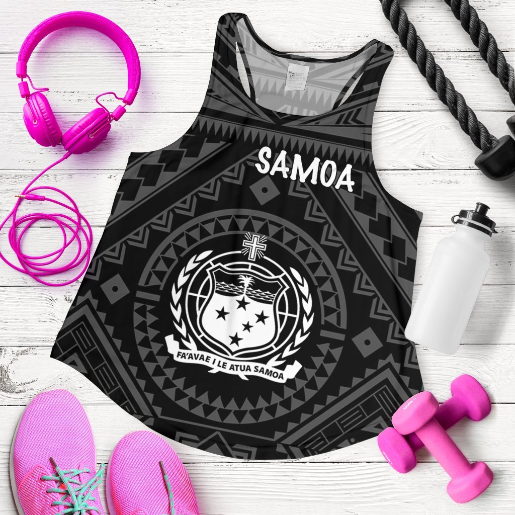 Samoa Women's Racerback Tank - Samoa Seal In Polynesian Tattoo Style Black - Polynesian Pride