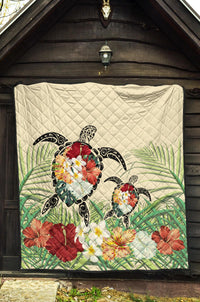 Hawaii Turtle Flowers Coconut Tree Leaf Premium Quilt - Polynesian Pride