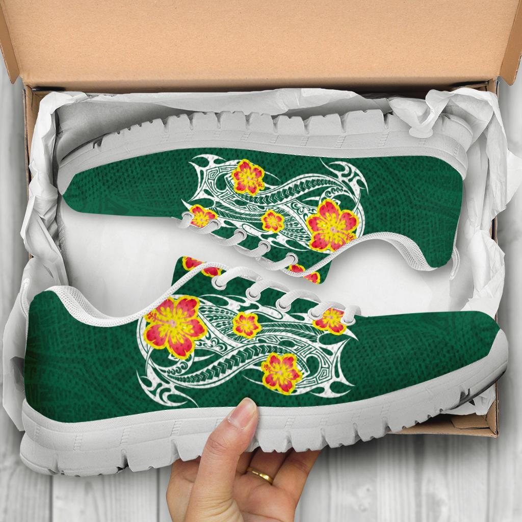 Hawaii Polynesian Hibiscus Sneakers - JVT Style - Green - Polynesian Pride