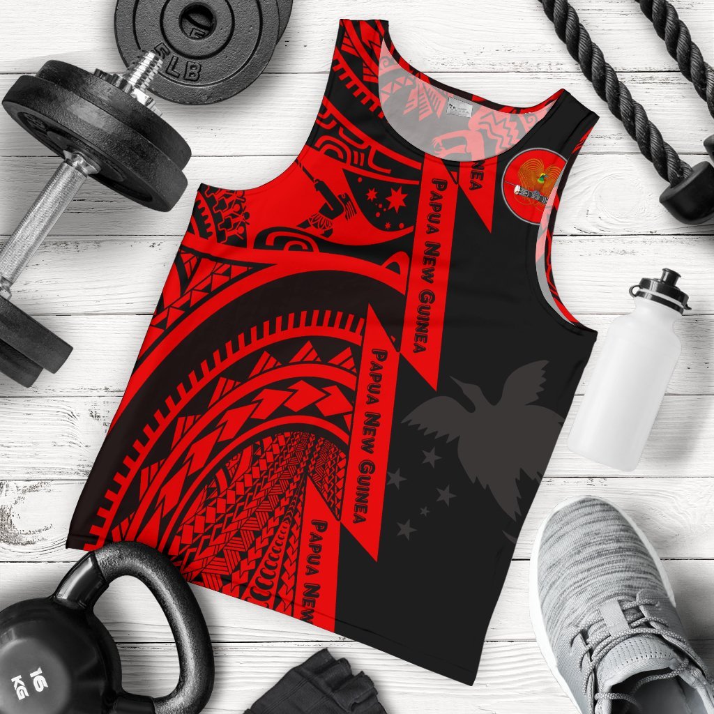 Polynesian Guinea Men's Tank Top - Moana Maui Tattoo With Coat Of Arm Guinea Red Red - Polynesian Pride