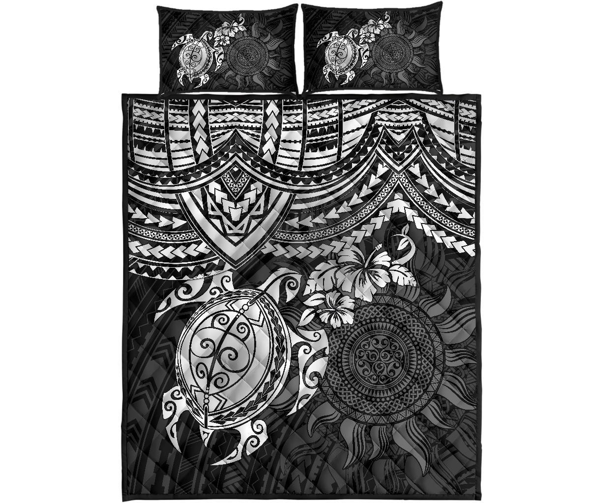 Polynesian Quilt Bed Set - Polynesian White Turtle Hibiscus - Polynesian Pride